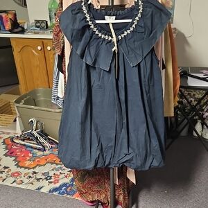 POL Navy Mini Dress with Embellished Collar